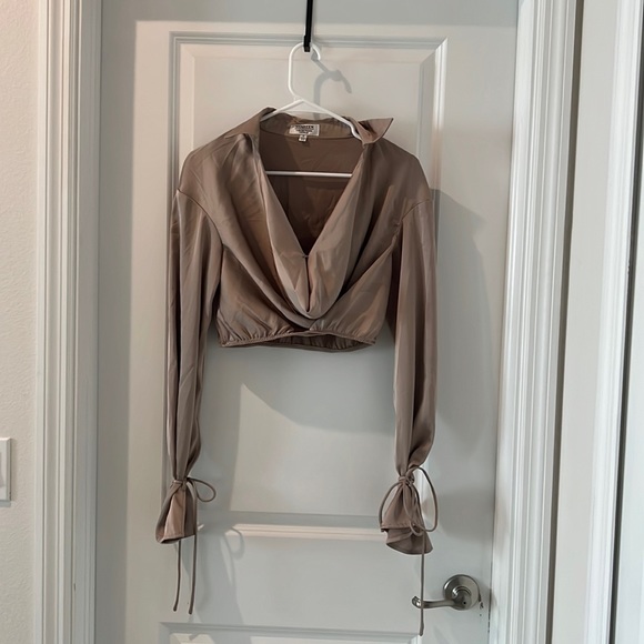 Tops - Long Sleeve Cropped Satin Top